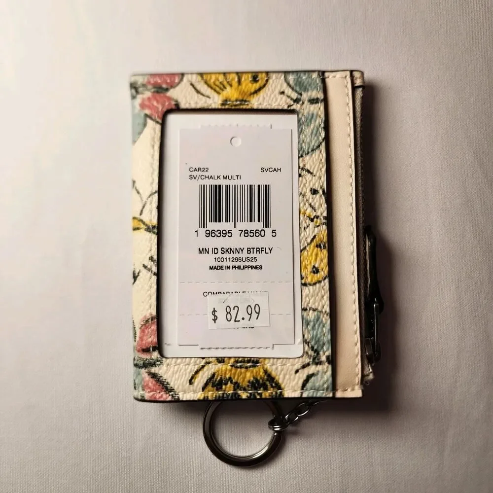 NWT COACH CAR22 Mini Skinny Id Case With Butterfly Print v1